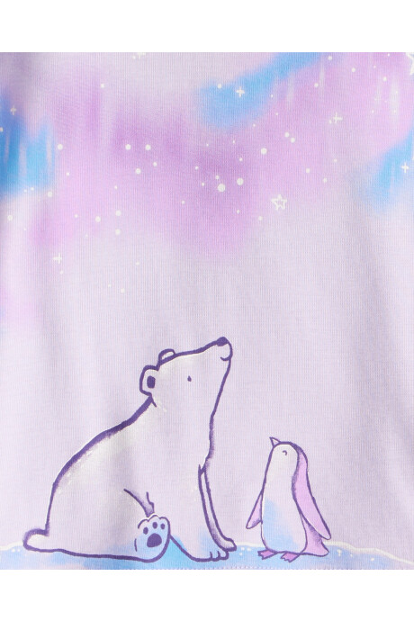 Pijama cuatro piezas de algodón, dos remeras y dos pantalones, diseño animales árticos Sin color
