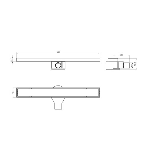 DESAGUE RECTANGULAR 60X7 EN ACERO INOX NEGRO MATE 000