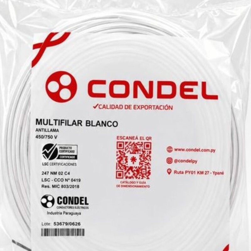 CABLE MULTIFILAR 0,50MM2 BLANCO CONDEL CABLE MULTIFILAR 0,50MM2 BLANCO CONDEL