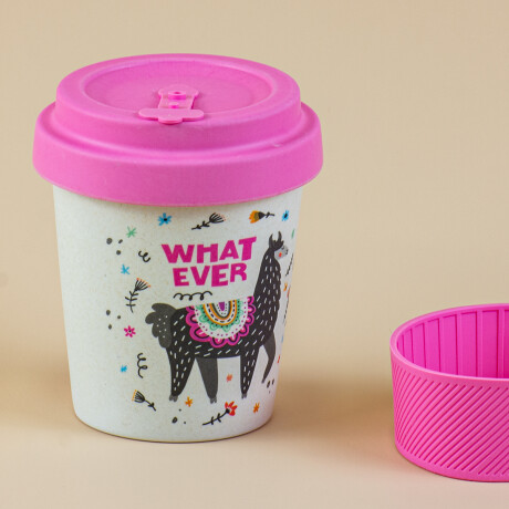 Vaso 350 ml con agarre de silicona Rosado Con Llama