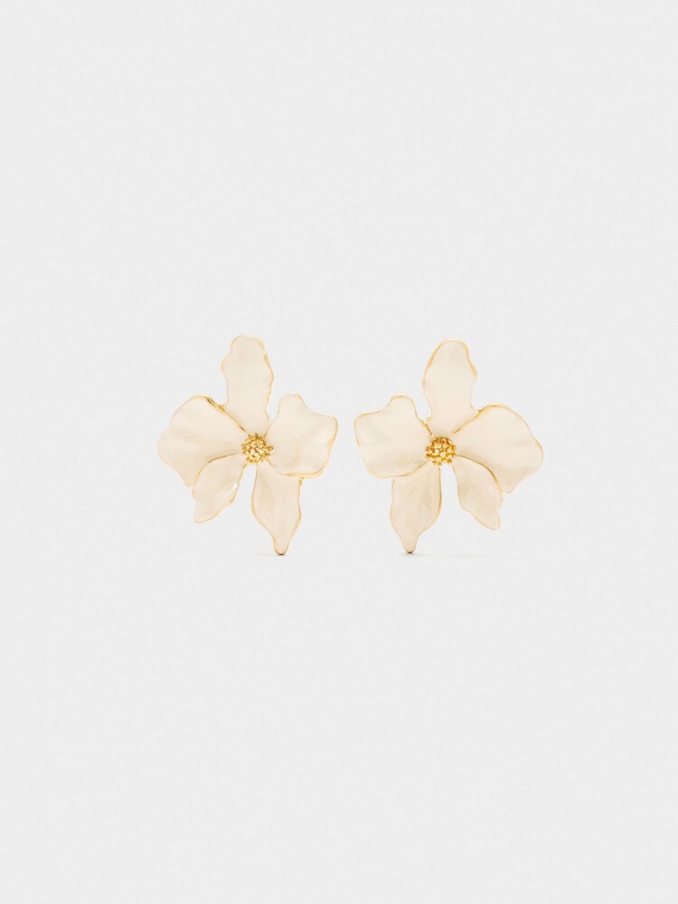 Pendientes Flor Con Esmalte beige