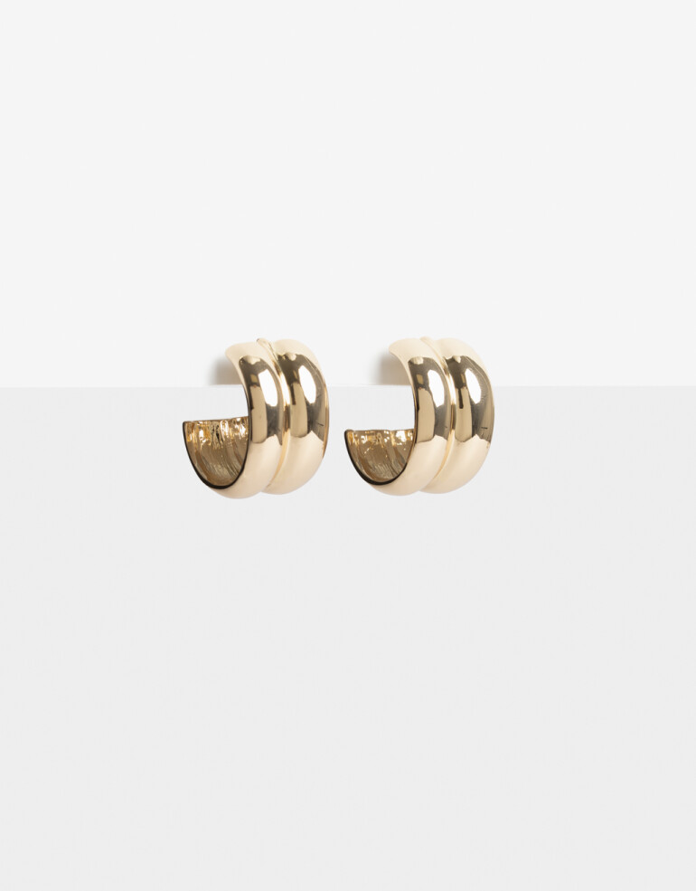 Aros Argollas Metal Aros Argollas Metal Bold Doble De La Línea Stay Golden. - Dorado