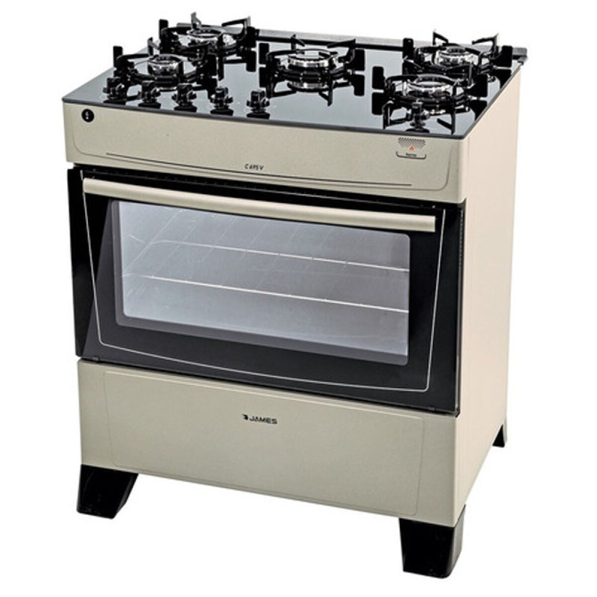 COCINA JAMES A GAS TITANIUM CON MESADA DE VIDRIO NEGRO C 695 V 