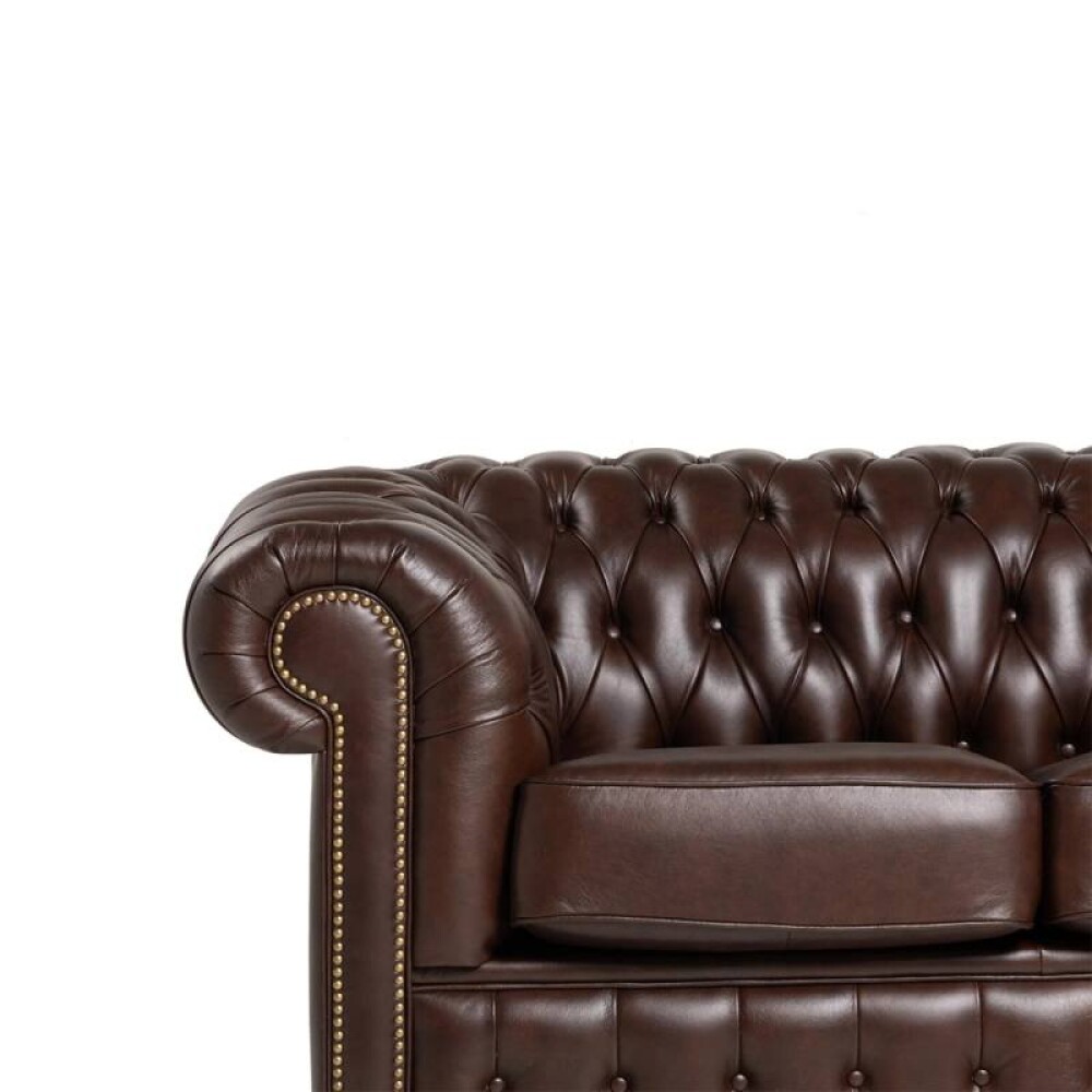 Sillón 100% Cuero - 2 Cuerpos - Chesterfield Caramelo