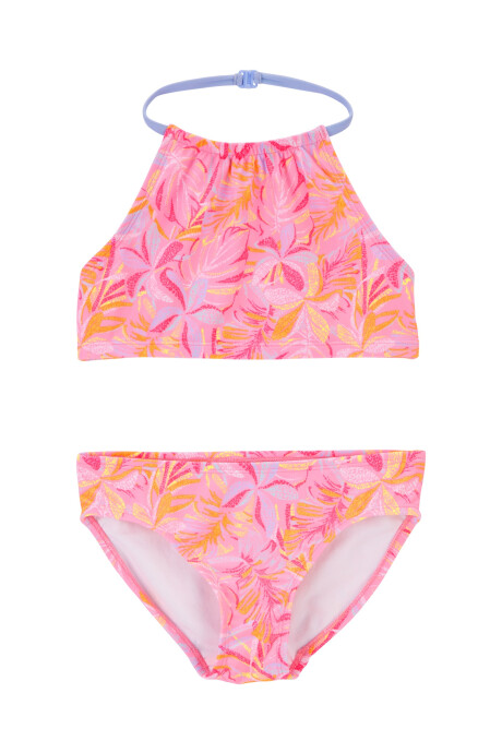 Malla de baño dos piezas con protección UPF 50+ cuello halter y diseño floral Sin color