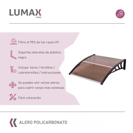 Alero Policarbonato Transparente Y Soporte Negro 1.0 X 0.6 M Bronce