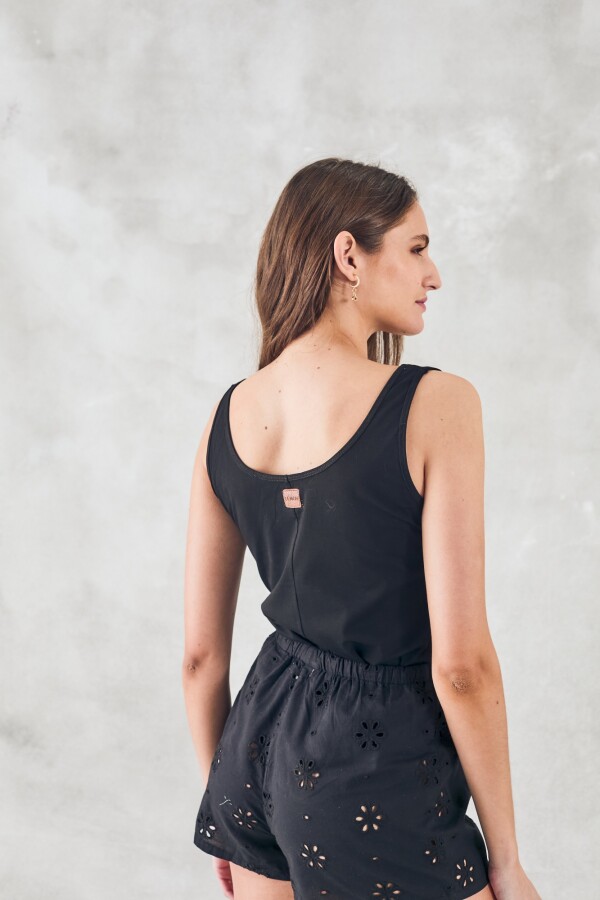 Musculosa Algodón Peinado Negro