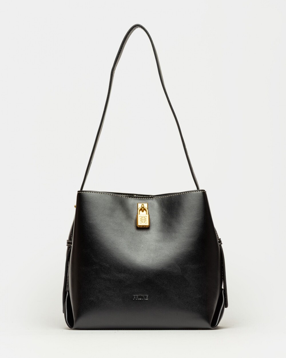 Cartera al hombro The Lock en efecto cuero liso Negro
