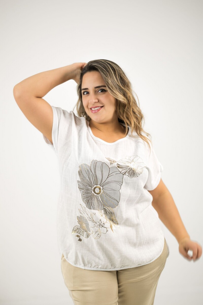 Blusa de algodón y lino - Blanco 