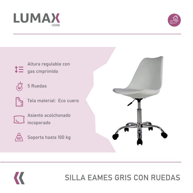 Silla Eames para oficina con rueditas y altura ajustable Gris claro