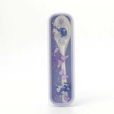 JUEGO DE CUBIERTOS DE PLÁSTICO DE 2 PIEZAS (UNICORNIO DE ENSUEÑO/MORADO) JUEGO DE CUBIERTOS DE PLÁSTICO DE 2 PIEZAS (UNICORNIO DE ENSUEÑO/MORADO)