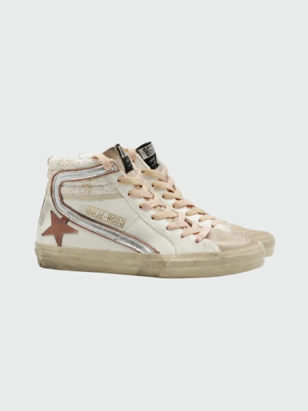 Golden Goose-Botines de cuero acordonados, Slide Classic Blanco