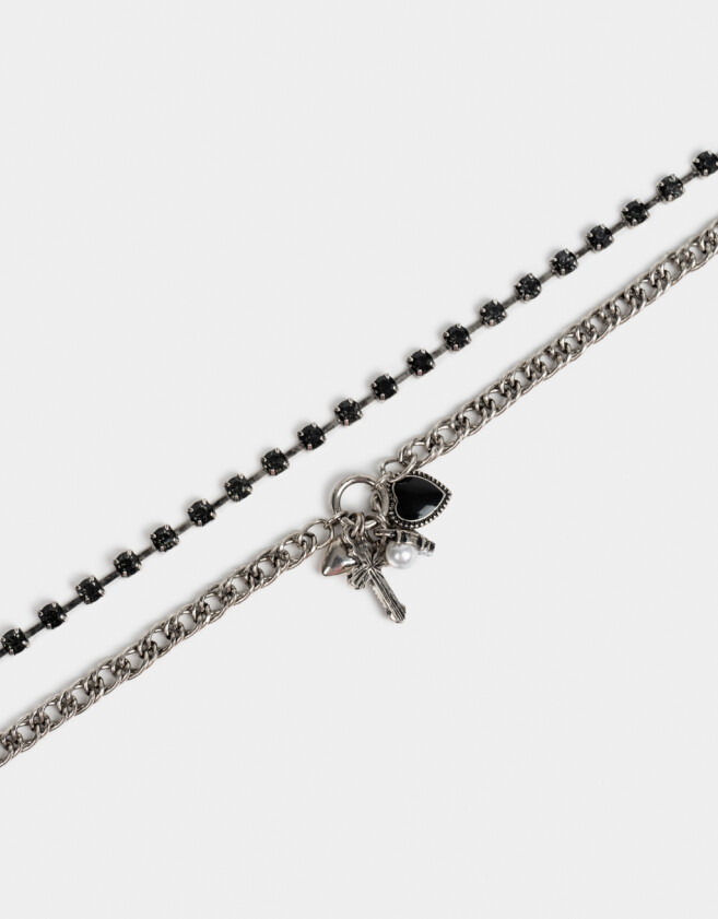Collares Cortos Con cruz Set De Collares Con Cruz Strass - Plateado Antique Silver