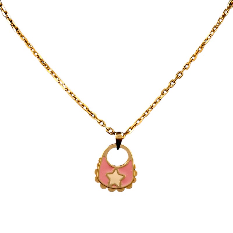 Dije Babero-Oro bajo-Resina rosa y blanca-CP8506 sinpiedra
