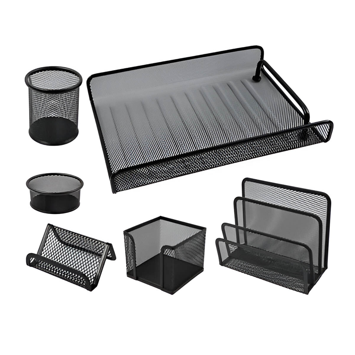 Set Escritorio X6 Pzs Portalápices Organizador Metal - Negro 