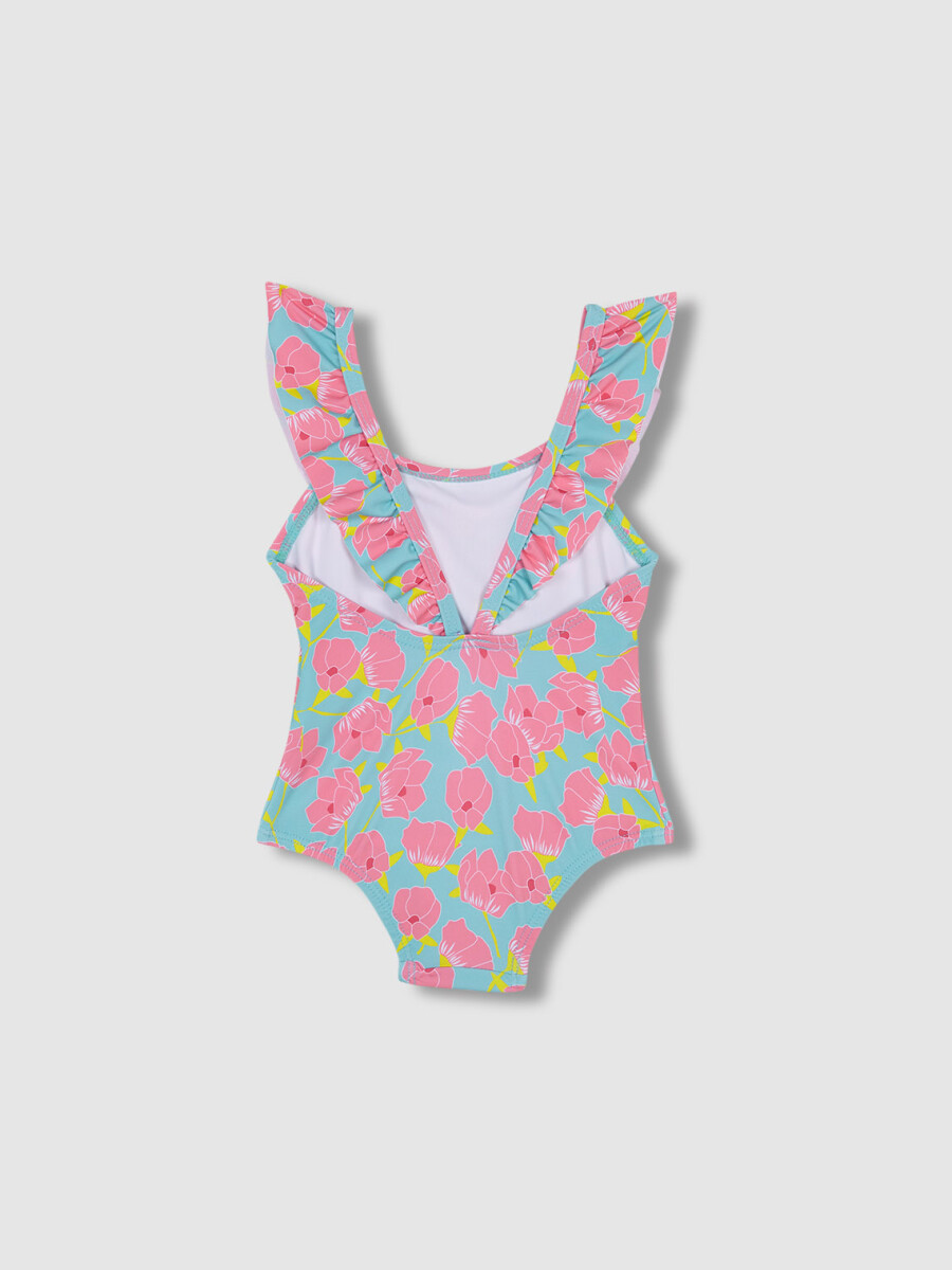 Bañador Estampado Flores Turquesa Brillante