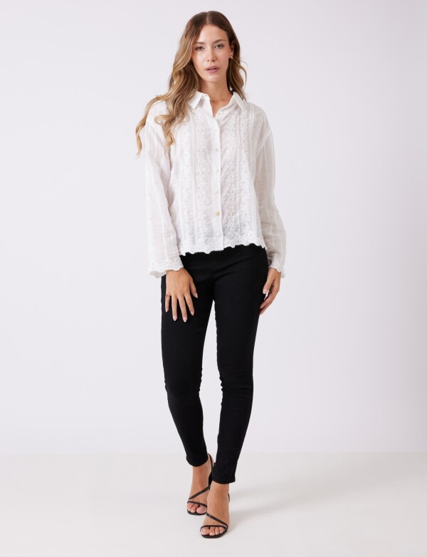 Camisa Algodon Bordada BLANCO