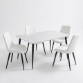Juego De Comedor Mesa vidrio Símil Mármol + 4 Sillas Ecocuero Mesa blanca + 4 sillas blancas