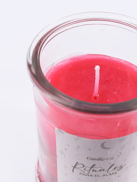 VELA FRASCO VIDRIO TAPA FRUTILLA ROJO