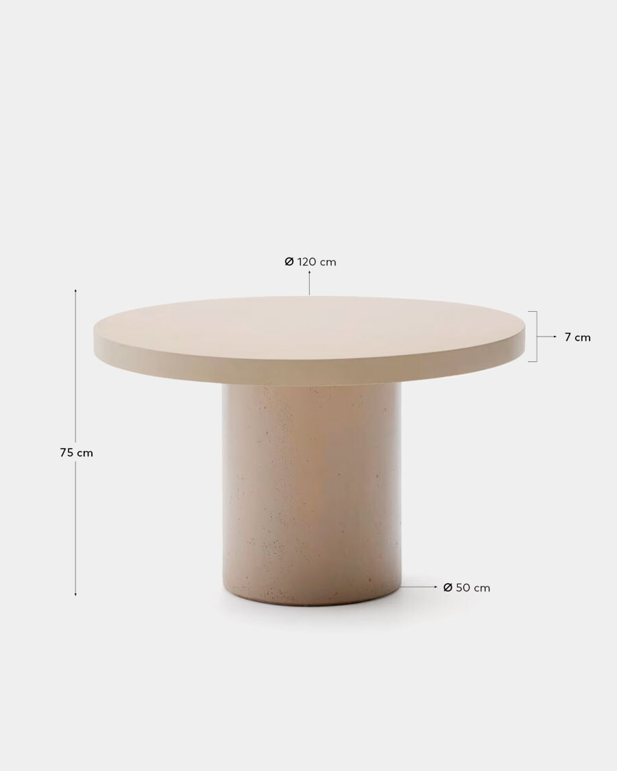 Mesa redonda Aiguablava de cemento beige Ø 120 cm. Mesa redonda Aiguablava de cemento beige Ø 120 cm.