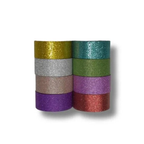 Cinta brillosa adhesiva en rollito x 8 colores Cinta Brillosa Adhesiva En Rollito X 8 Colores