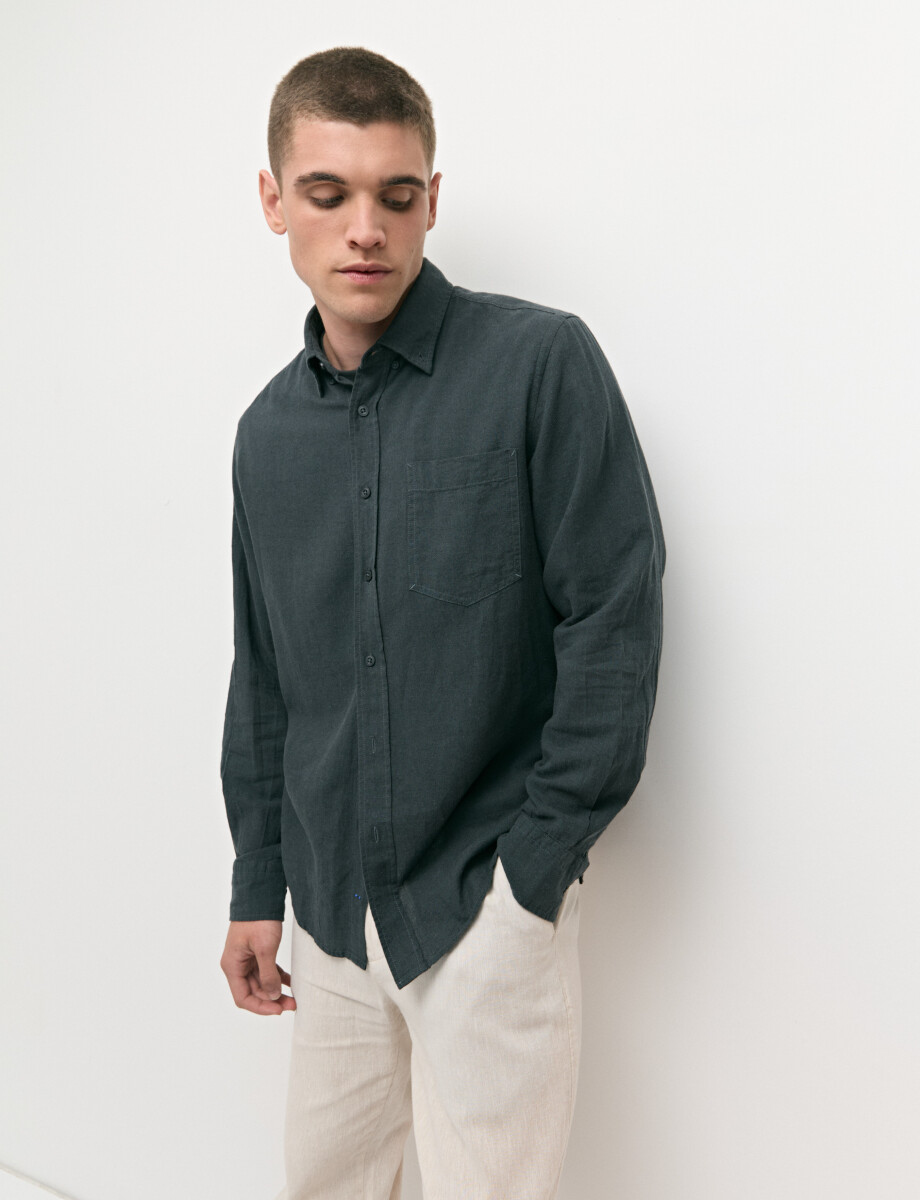 011665 CAMISA DE LINO HARRINGTON LABEL Petroleo