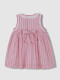 Vestido De Rayas Con Nido De Abeja Y Volante Rosa