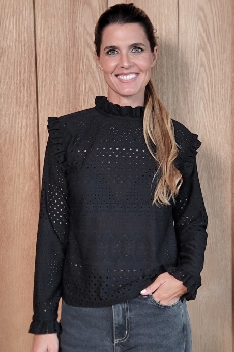 Polera Marina Broderie strech negro