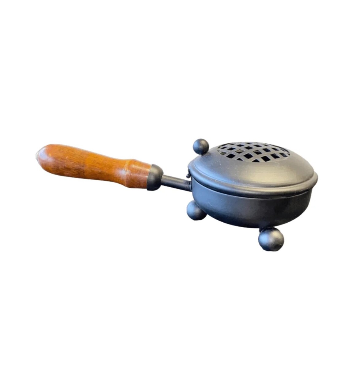 PORTAINCIENSO SARTÉN CON MANGO DE MADERA - Plateado 