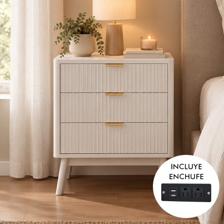 MESA DE LUZ GRAN TAMAÑO / CÓMODA 3 CAJONES - CON ENCHUFE blanco
