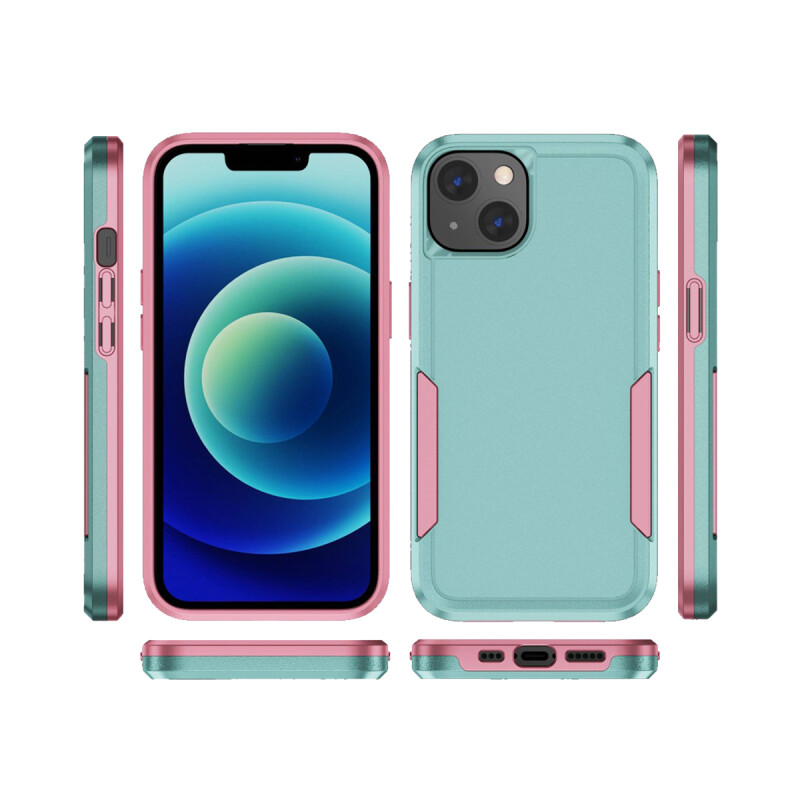 Protector rígido iPhone 13/14 color turquesa con bordes rosa Protector Rígido Iphone 13/14 Color Turquesa Con Bordes Rosa