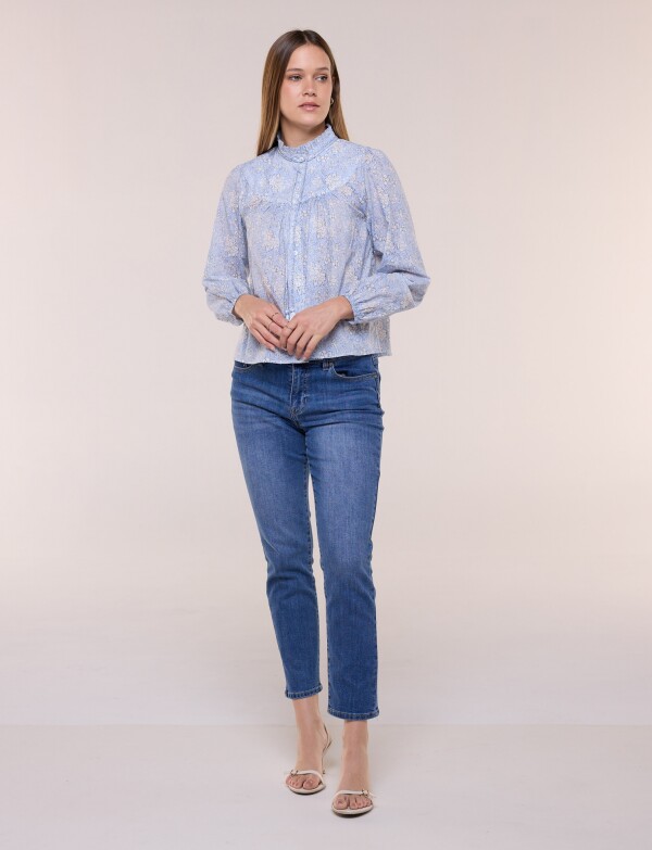 Blusa Cuello Mao Con Cordel Printed CELESTE/MULTI