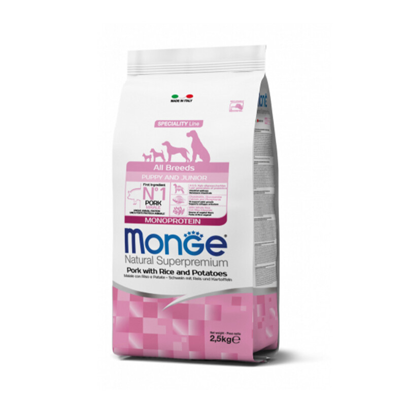 Monge All Breeds Puppy & Junior Monoprotein Cerdo y Arroz con Patatas 2,5 kgs