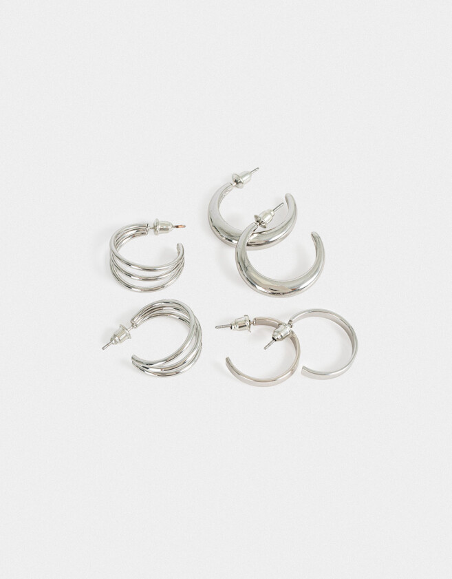 Aros Argollas Set Metal Set De Argollas Metálicas - Plateado