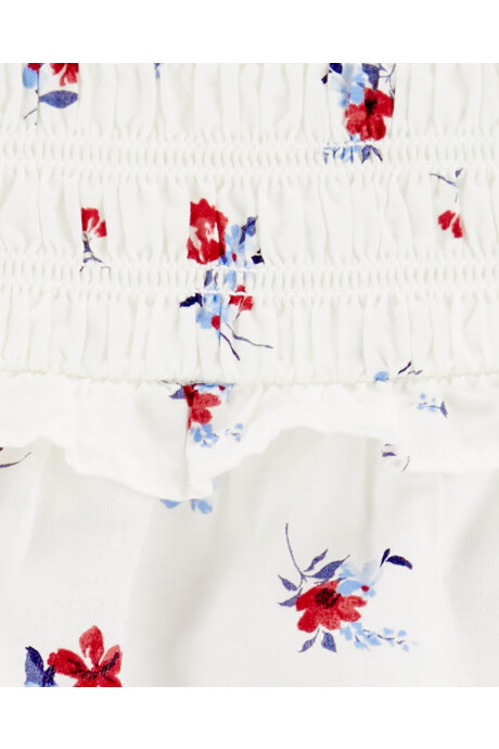 Set dos piezas de algodón, short y musculosa con canesú fruncido, diseño floral Sin color