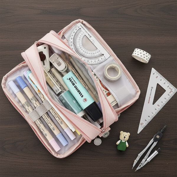 Cartuchera Escolar Liceo Escuela Organizador 4 Cierres XL Rosa