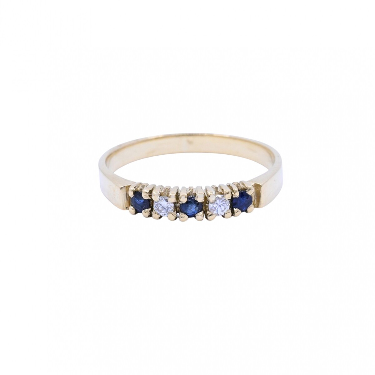 Anillo medio sin fin oro 18k con 3 zafiros azules y 2 brillantes. 