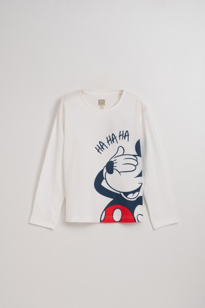 Remera manga larga estampada Mickey Blanco