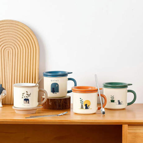 Taza de cerámica con tapa platito Beige
