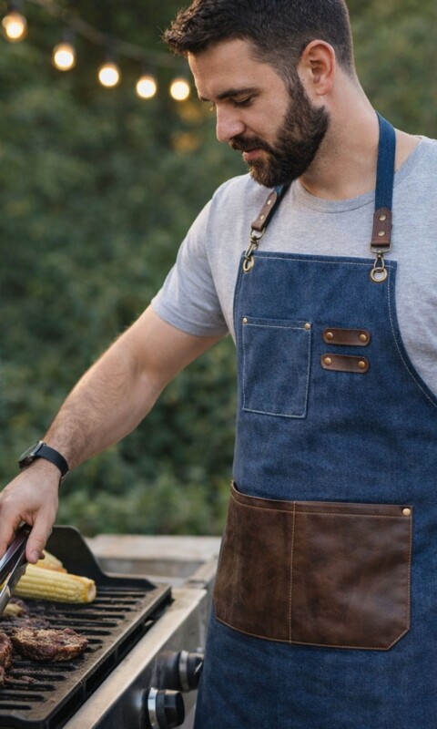 DELANTAL ASADOR CANVAS C/ BOLSILLO AZUL