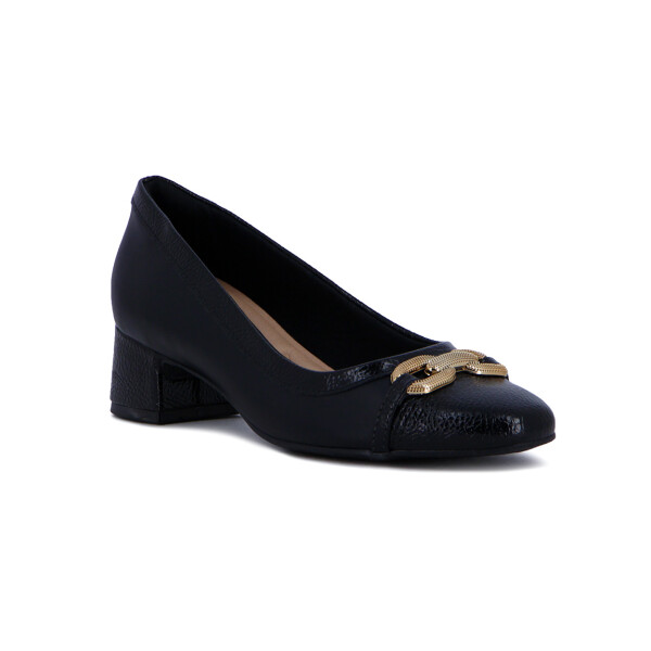 Comfortflex Zapato Taco Bajo Cuadrado Con Aplique En Capellada Negro