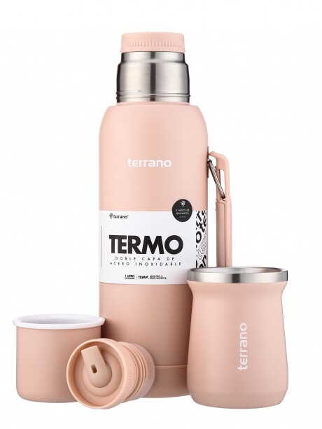 Kit Termo 1LT Con Base De Silicona + Mate de Acero Tradicional Rosado