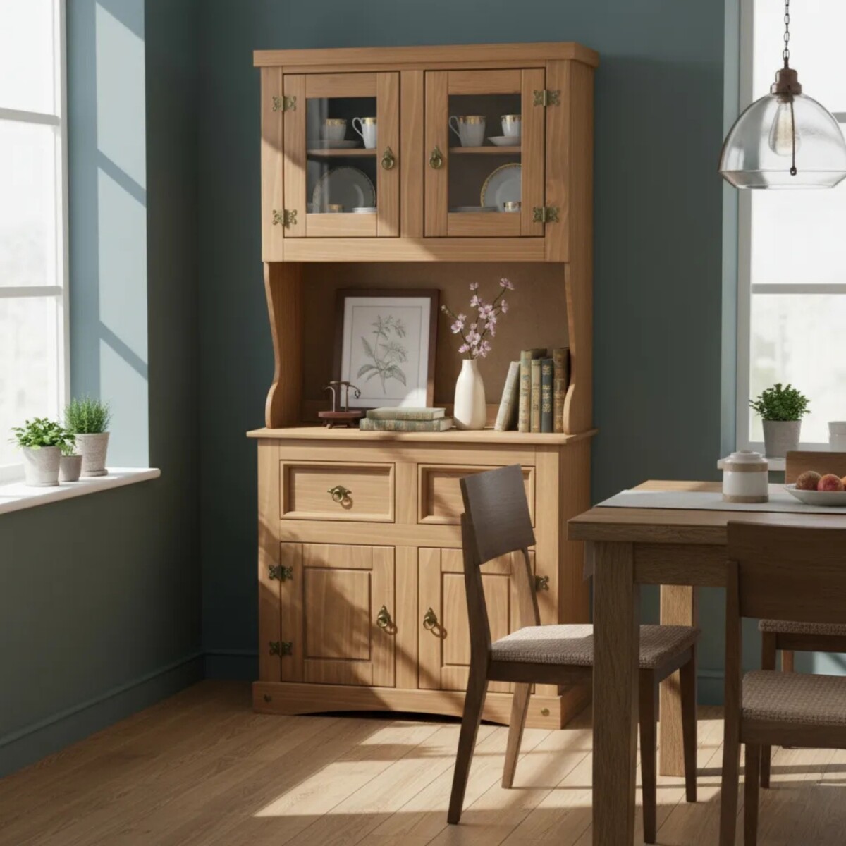 Cristalero Armario Lumax Aparador 4 puertas 2 cajones madera maciza 