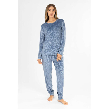 Pijama leopard fleece velour Azul