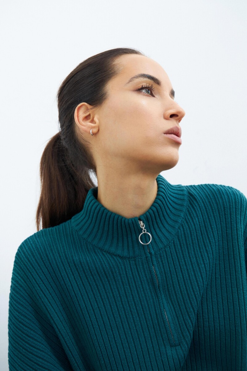 Sweater oversized canale con cierre verde petroleo