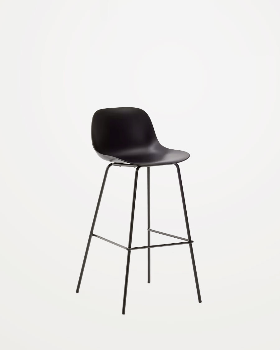 Taburete Altea negro y patas de acero con acabado negro 75 cm