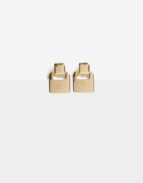 Aros Colgantes Cortos Metal Aros Cortos Metal Rectangular De La Línea Stay Golden. - Dorado
