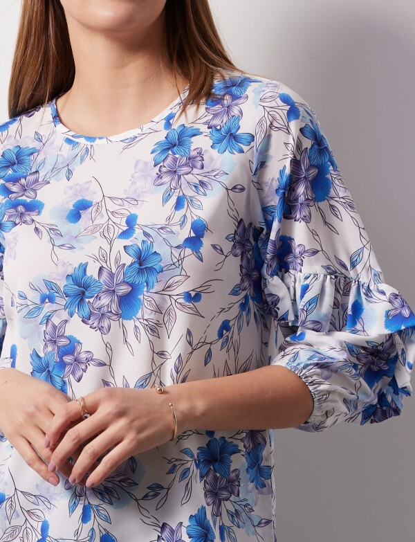 Blusa Manga Volados AZUL/MULTI