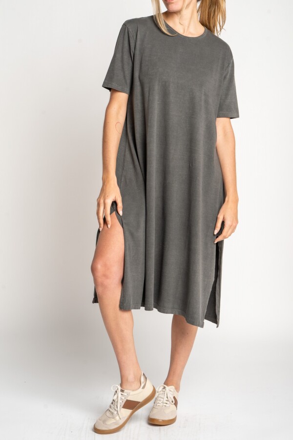 Vestido Algodón Midi Gris Oscuro