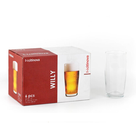 Set X6 Vasos Cerveza Refresco Willy en Vidrio 390Ml Citinova Transparente